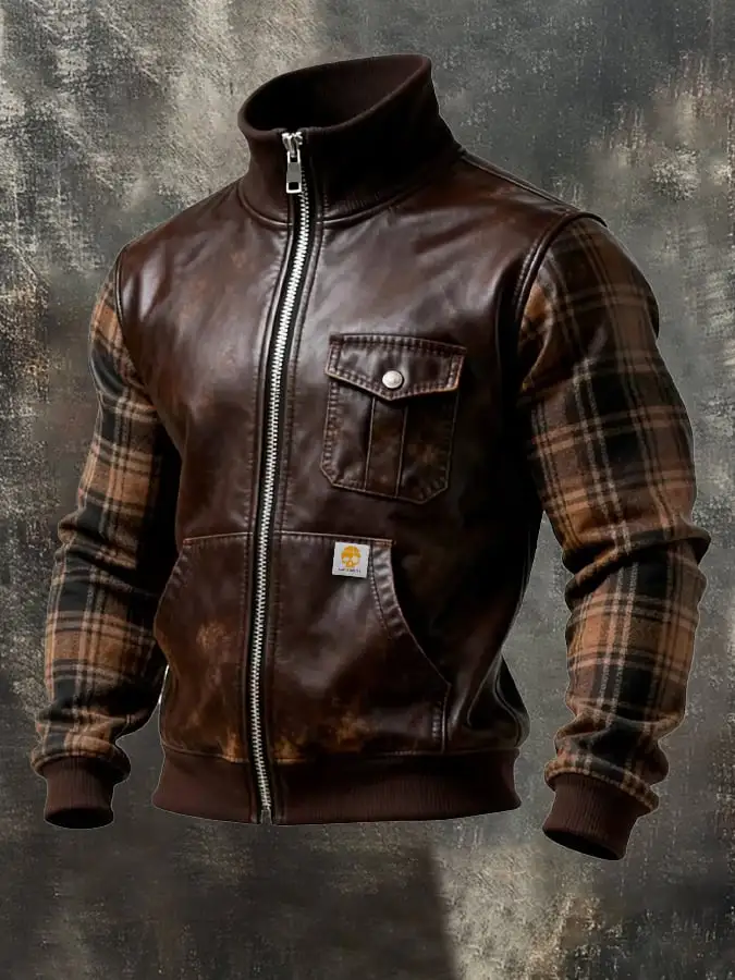 Men's Vintage Leather Patchwork Jacket