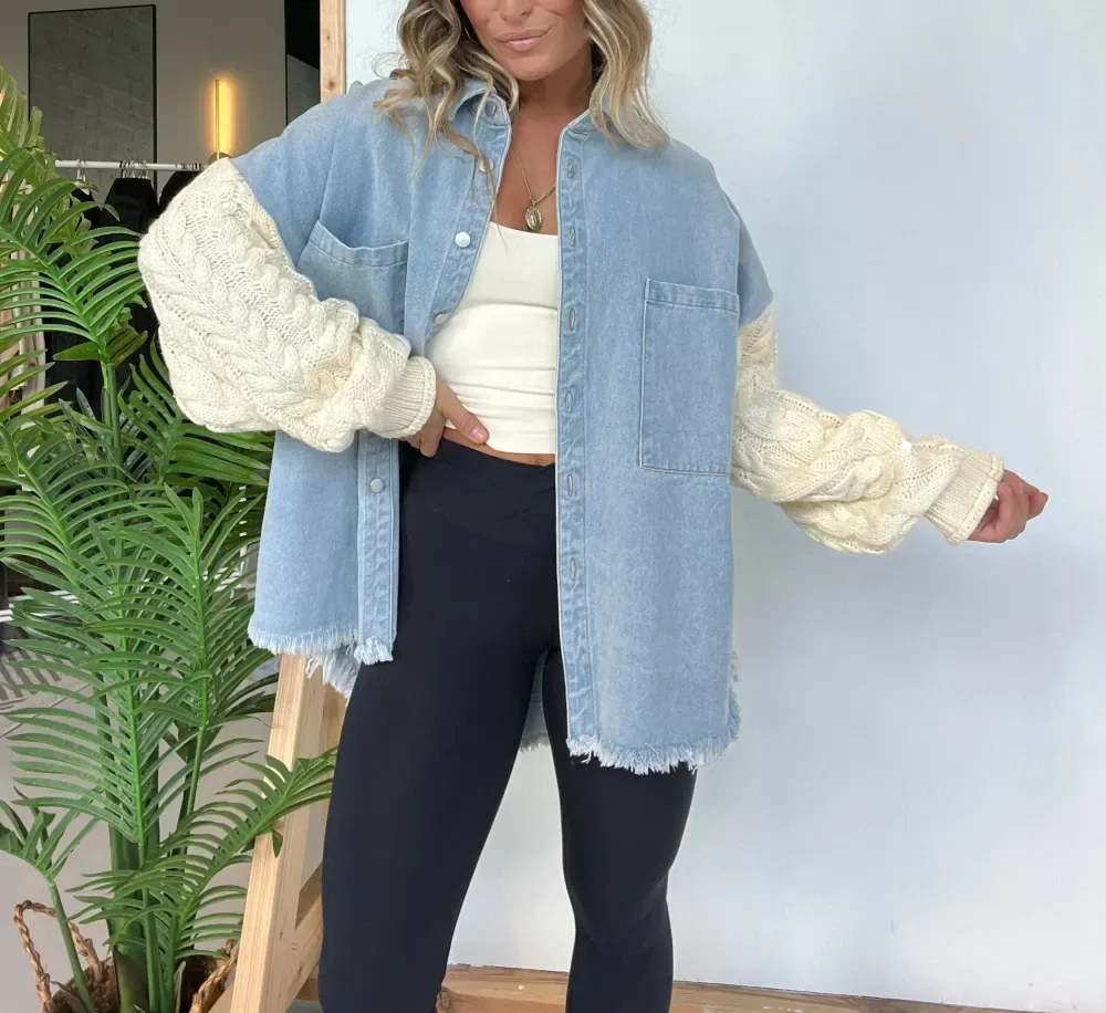 Fall Crush Sweater Sleeve Shacket Denim