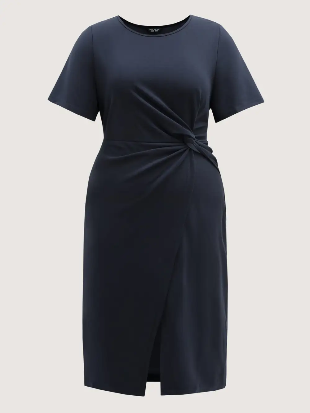 Half-Sleeve Split Front Sheath Midi Dress