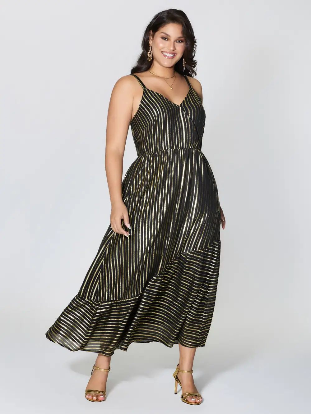 Shimmery Adjustable Gold Stamped Maxi Dress