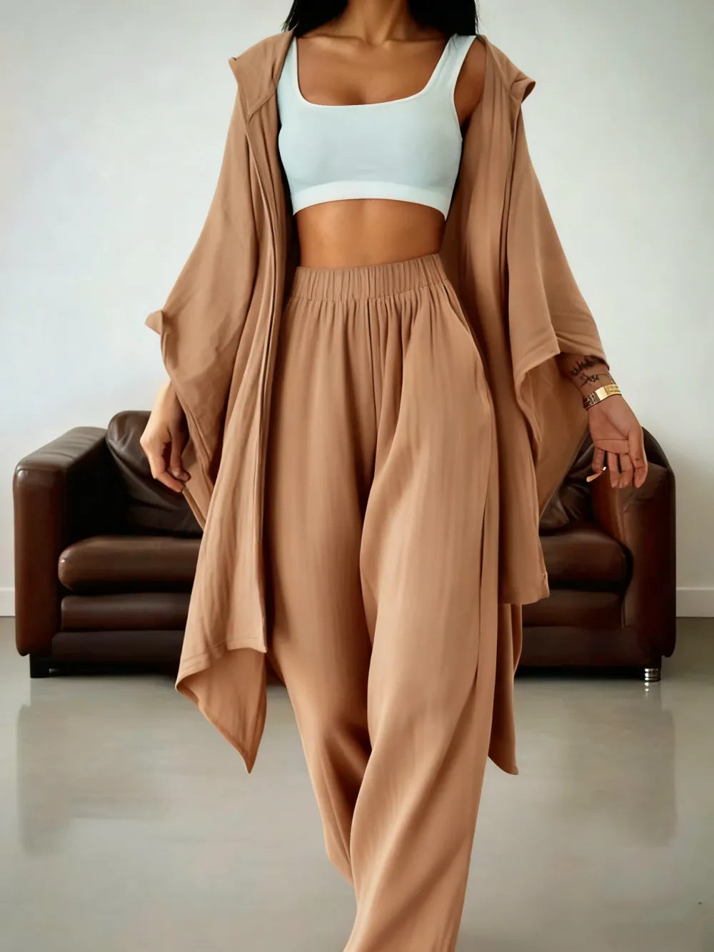 Women's Casual 2-Piece Set: Wide-Leg Pants + Loose Cardigan