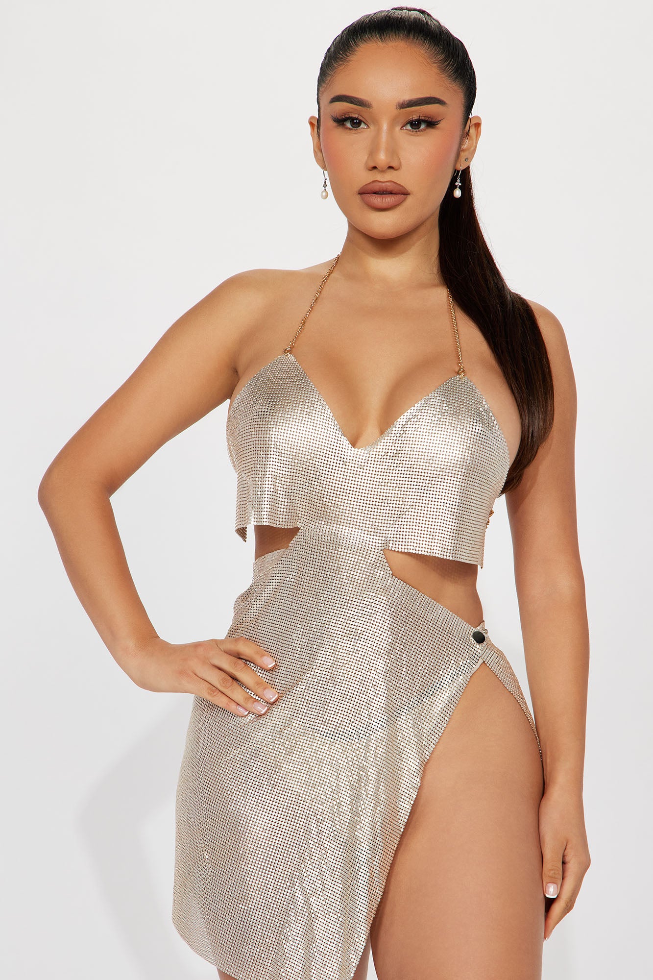Heiress Chainmail Micro Mini Dress - Silver
