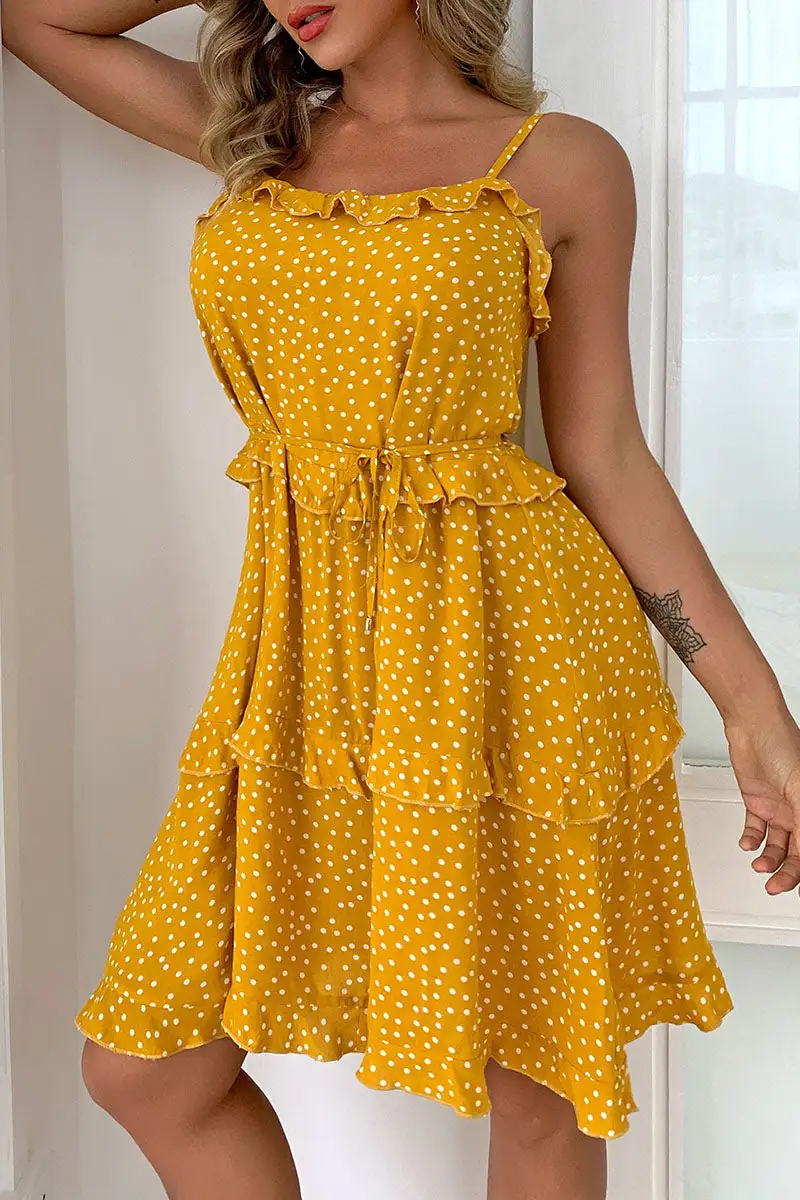 Fashion Street Polka Dot Split Joint Spaghetti Strap A Line Dresses