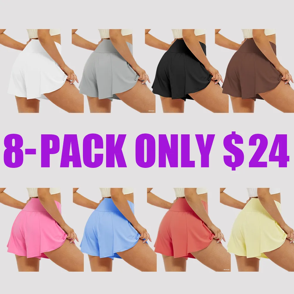 Women’s 2-in-1 Crossover Running Shorts – Flowy Athletic Skorts with Pockets & Spandex Liner