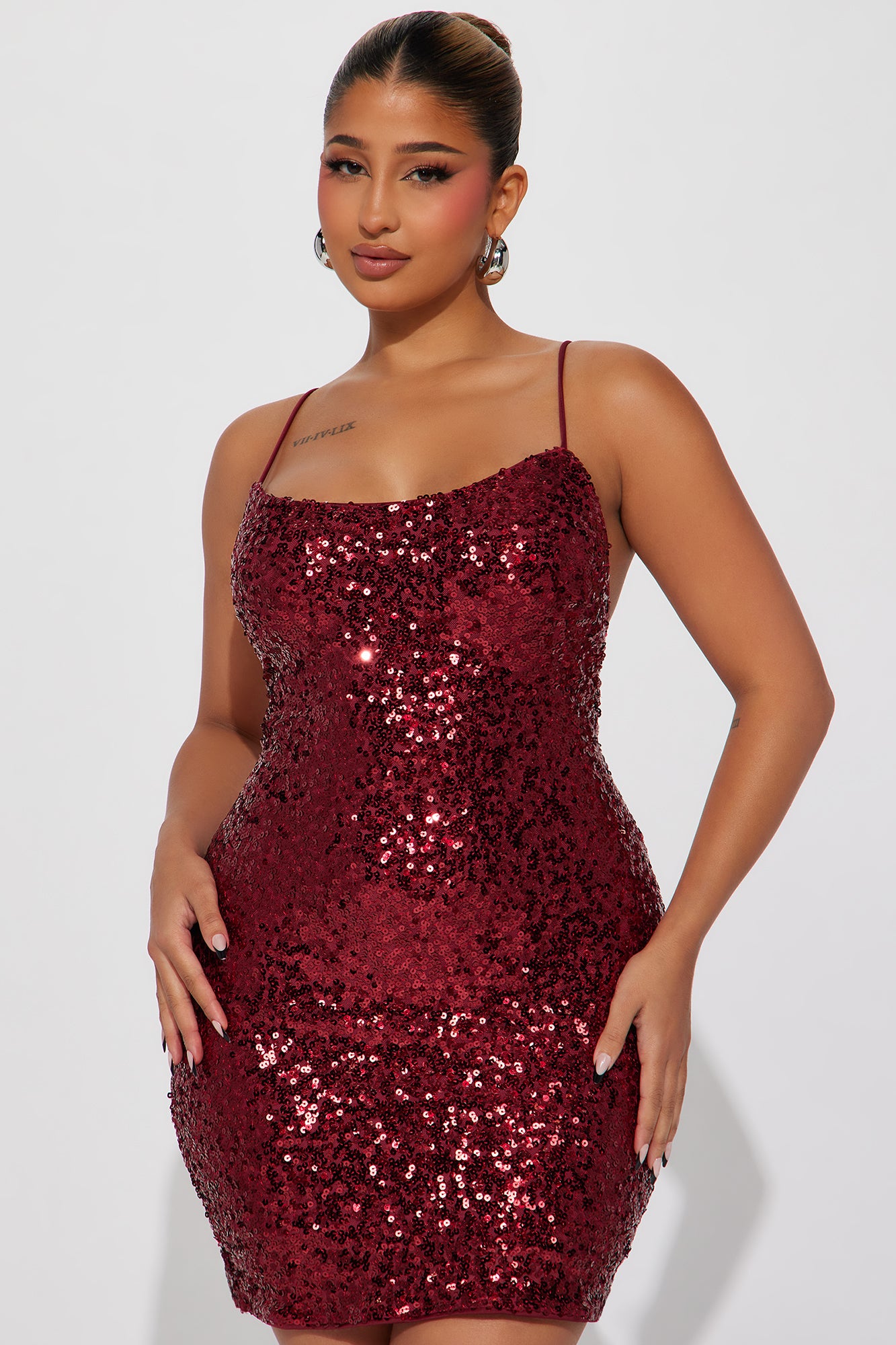Twilight Sequin Mini Dress - Burgundy