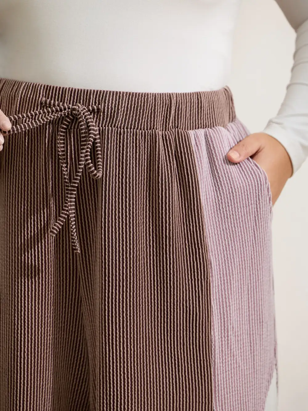 Colorblock Waist Drawstring Wide-Leg Pants