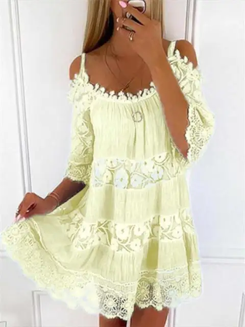 Solid Color Lace Slip Mini Dress