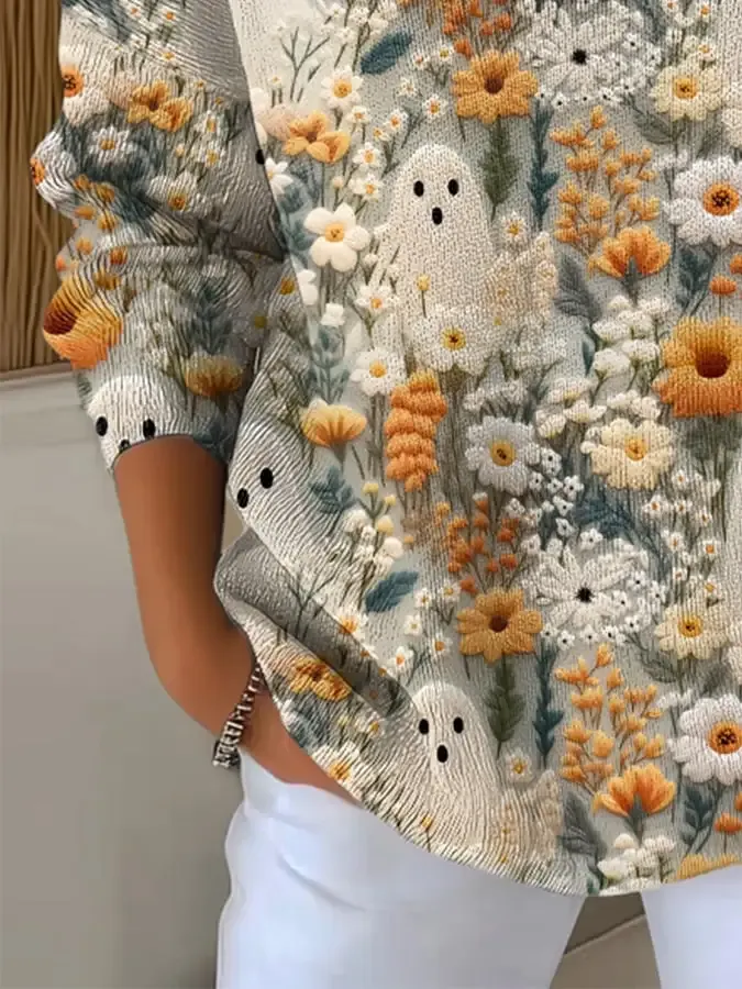 Women'S Cute Ghost Print Casual T-Shirt