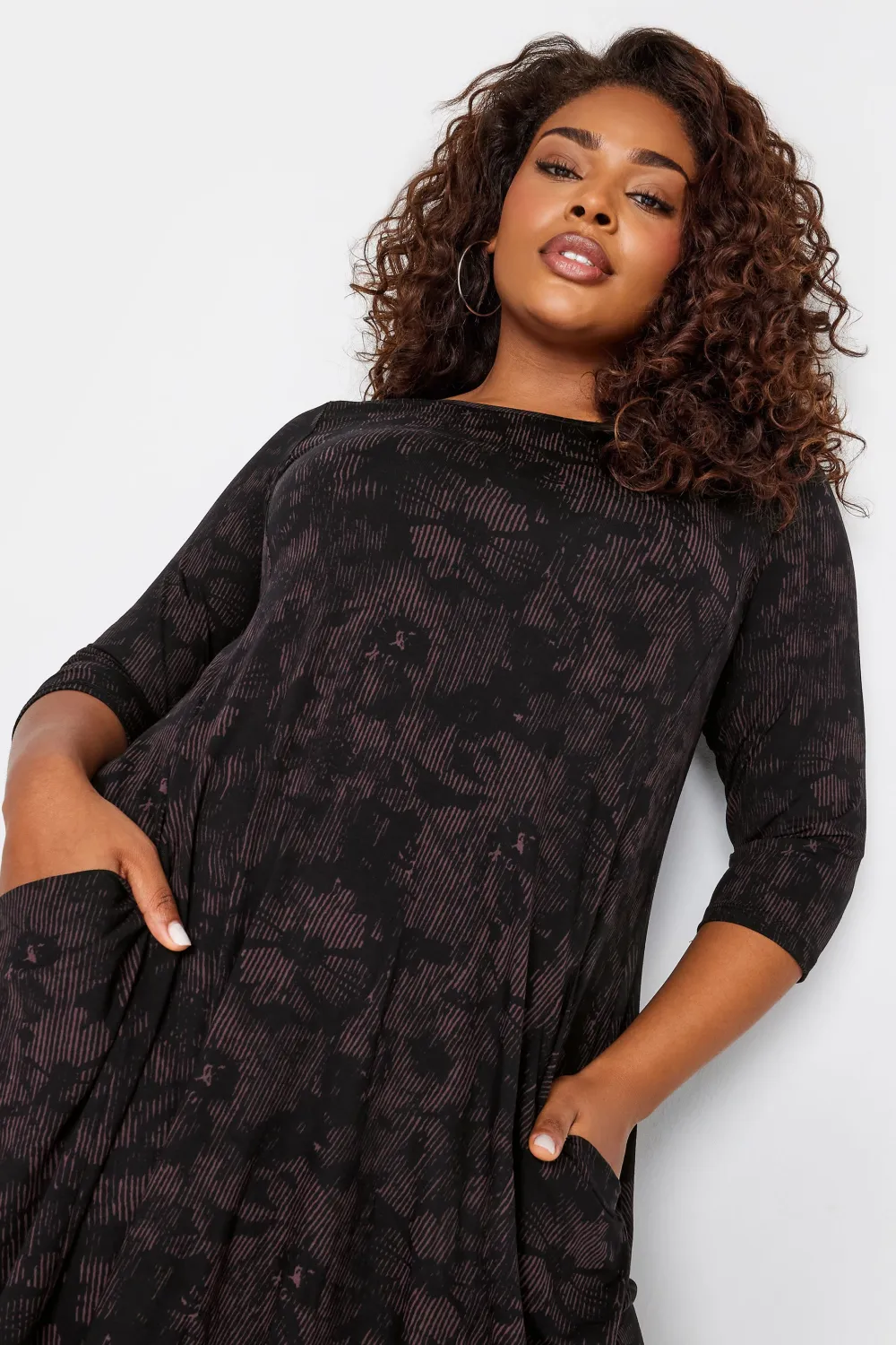 YOURS Curve Black Geometric Print Drape Pocket Mini Dress