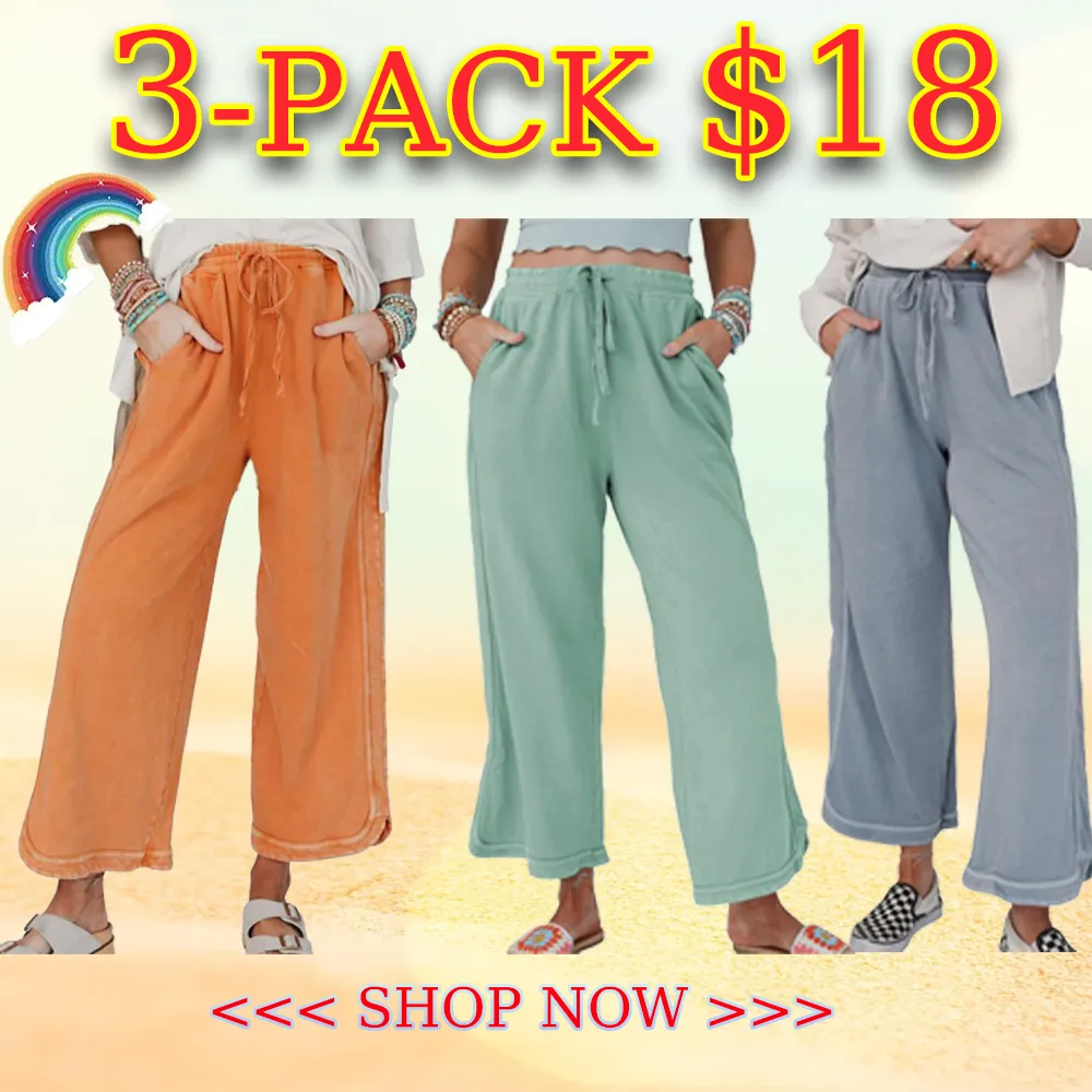 Women's High Waist Wide Leg Sweatpants – Acid Wash Baggy Palazzo Pants with Pockets