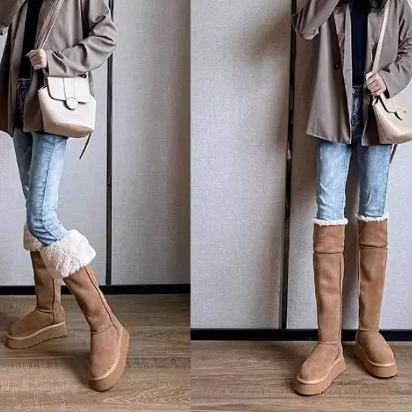 Women's Fleece-Lined Thick Warm Long Snow Boots 66542779C
