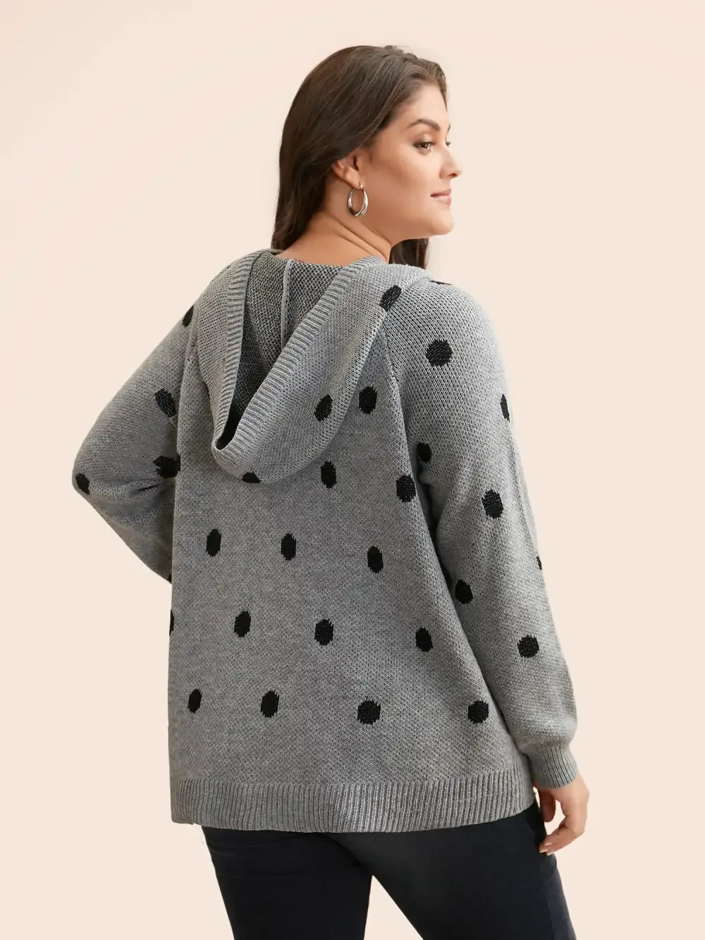 Polka Dot Hooded Patch Pocket Pullover
