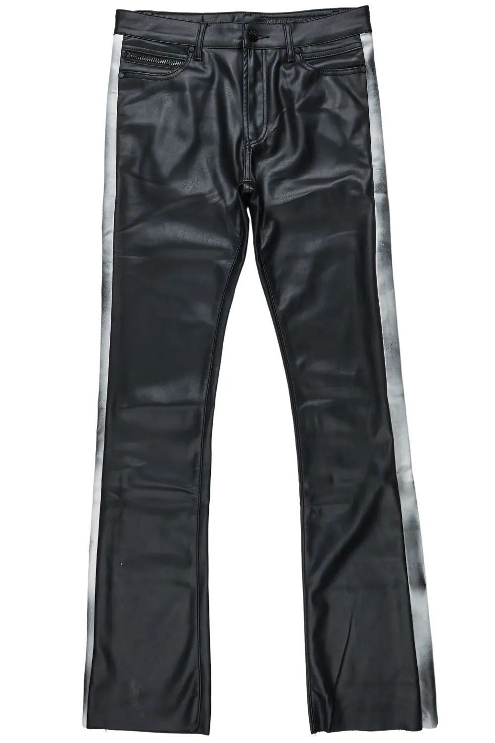 Fusao Black Stacked Faux Leather Jean