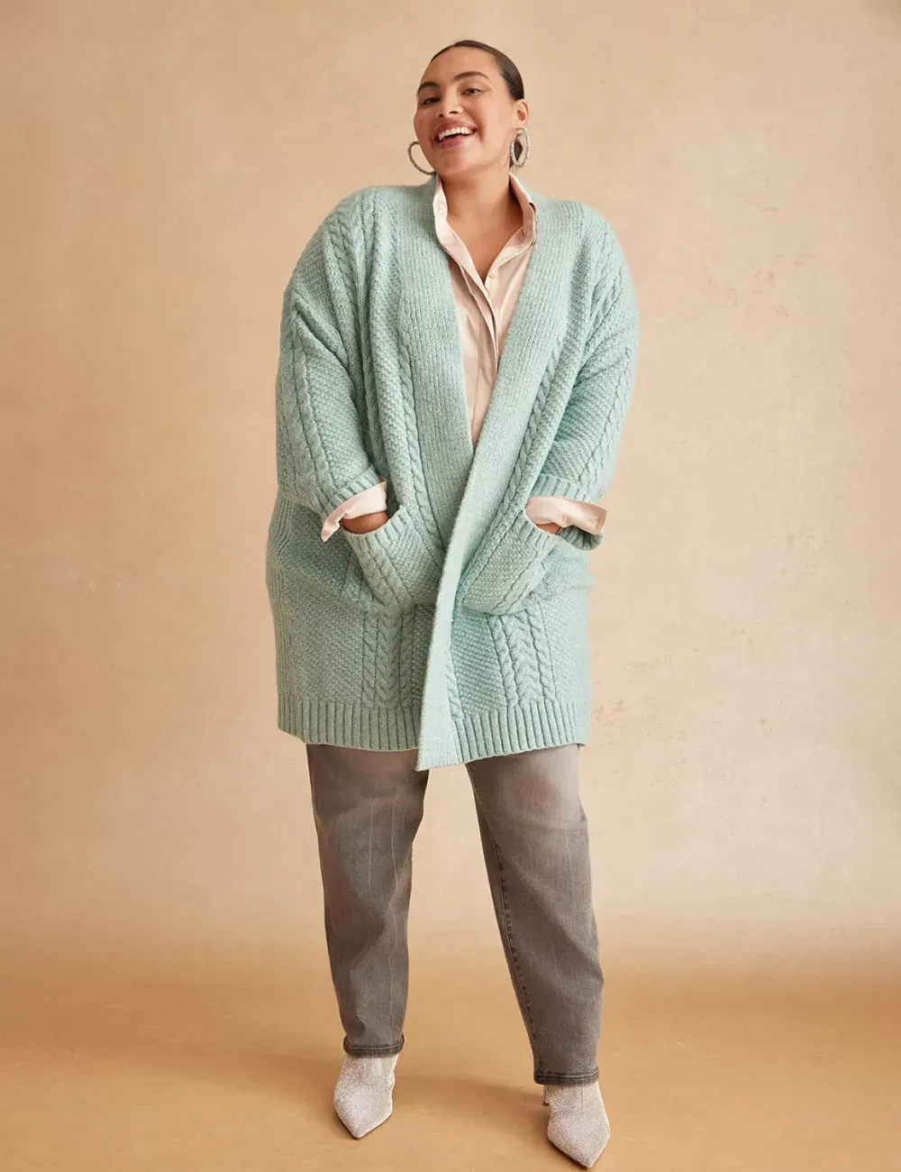 Open-Front Cable Knit Coatigan