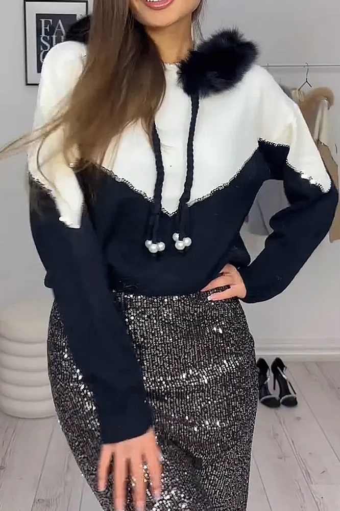 Women's sequined patchwork hoodie
