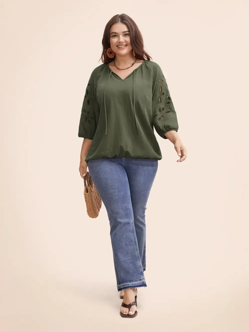 Broderie Anglaise Gathered Tie Knot Blouse