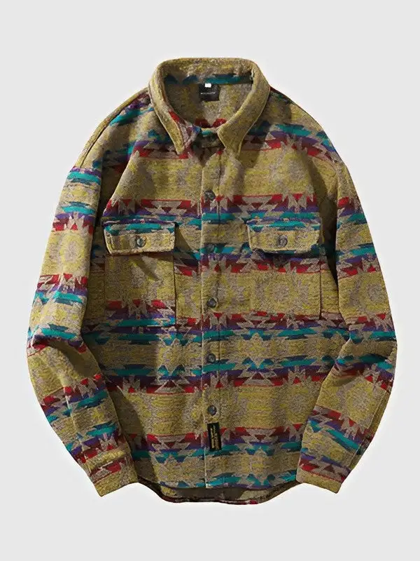 Men's Western Classic Geometric Pattern Retro Ethnic Style Blend Wool Jacket