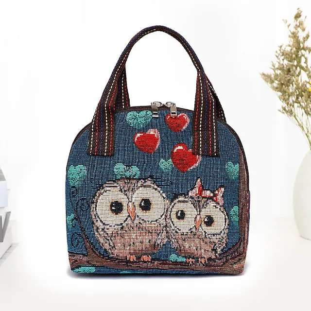 Women's Handbag Polyester Cotton Party Daily Zipper Large Capacity Breathable Durable Folk Blue butterfly Yellow Elephant Black elephant