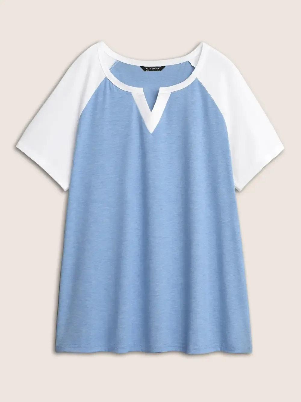 Colorblock Contrast Notched Raglan Sleeve T-Shirt