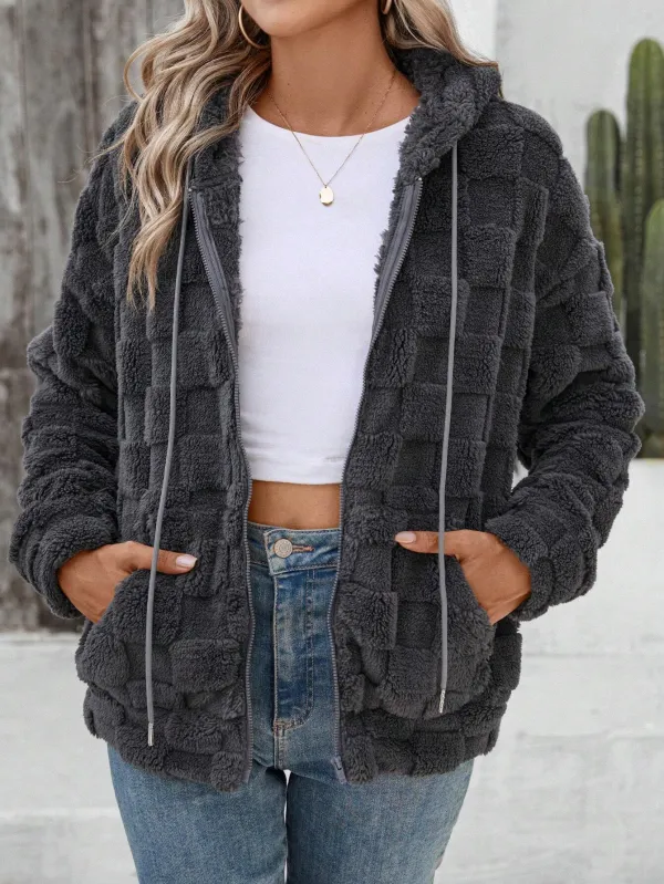Autumn Warm & Comfortable Casual Gray Plush Jacket, Suitable For Going Out