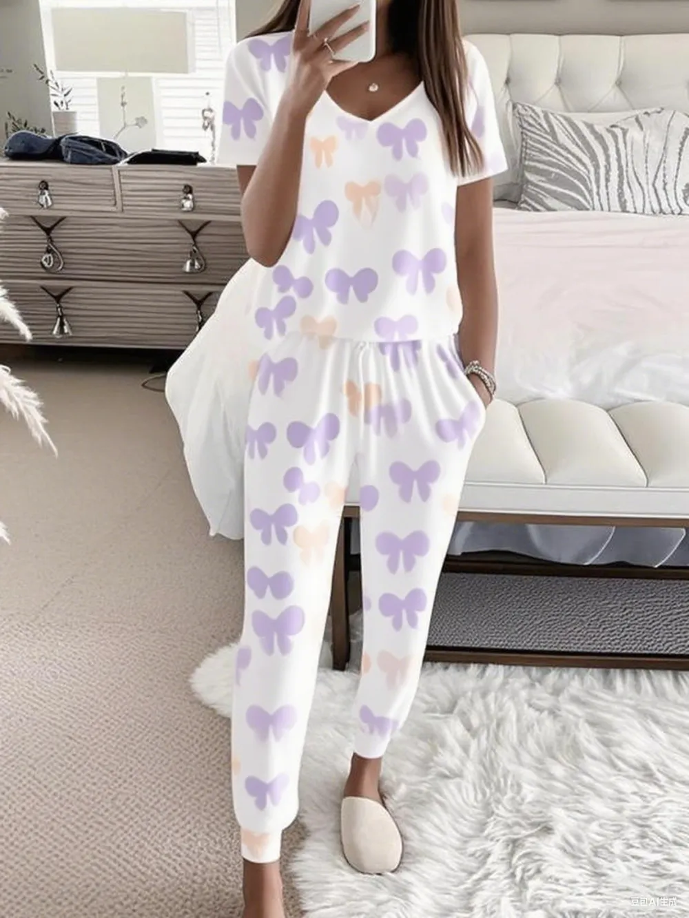 Women's 2-Piece Pajama Set – Short Sleeve Tee & Pants Loungewear.