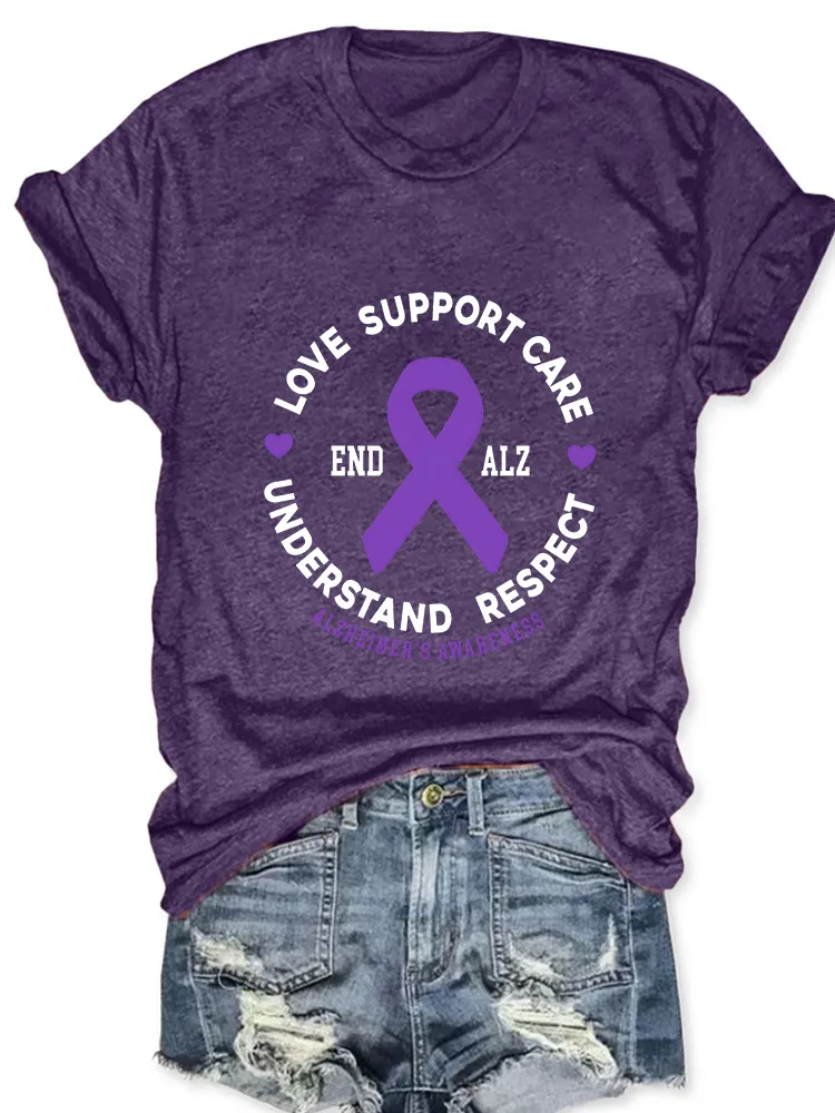 Women'S Love Support Cure Alzheimer'S Awareness Round-Neck T-Shirt