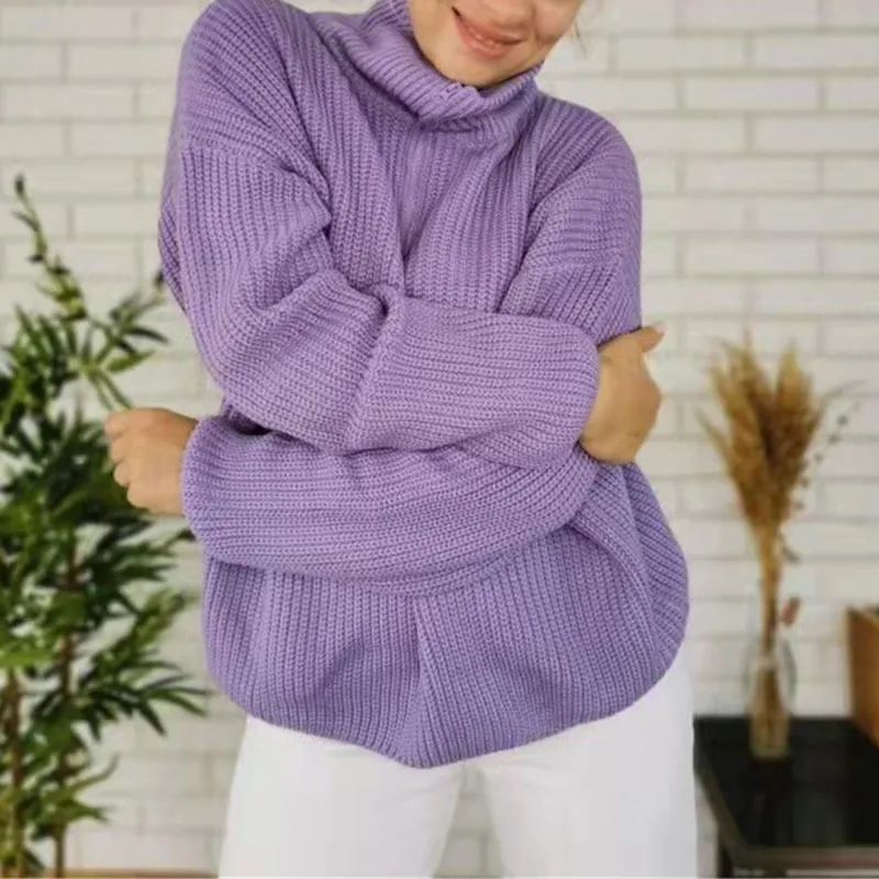 Zipper half turtleneck loose casual sweater