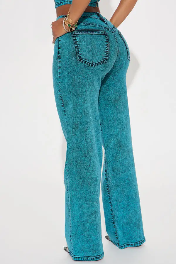 Cyan Stretch Straight Leg Jeans - Teal