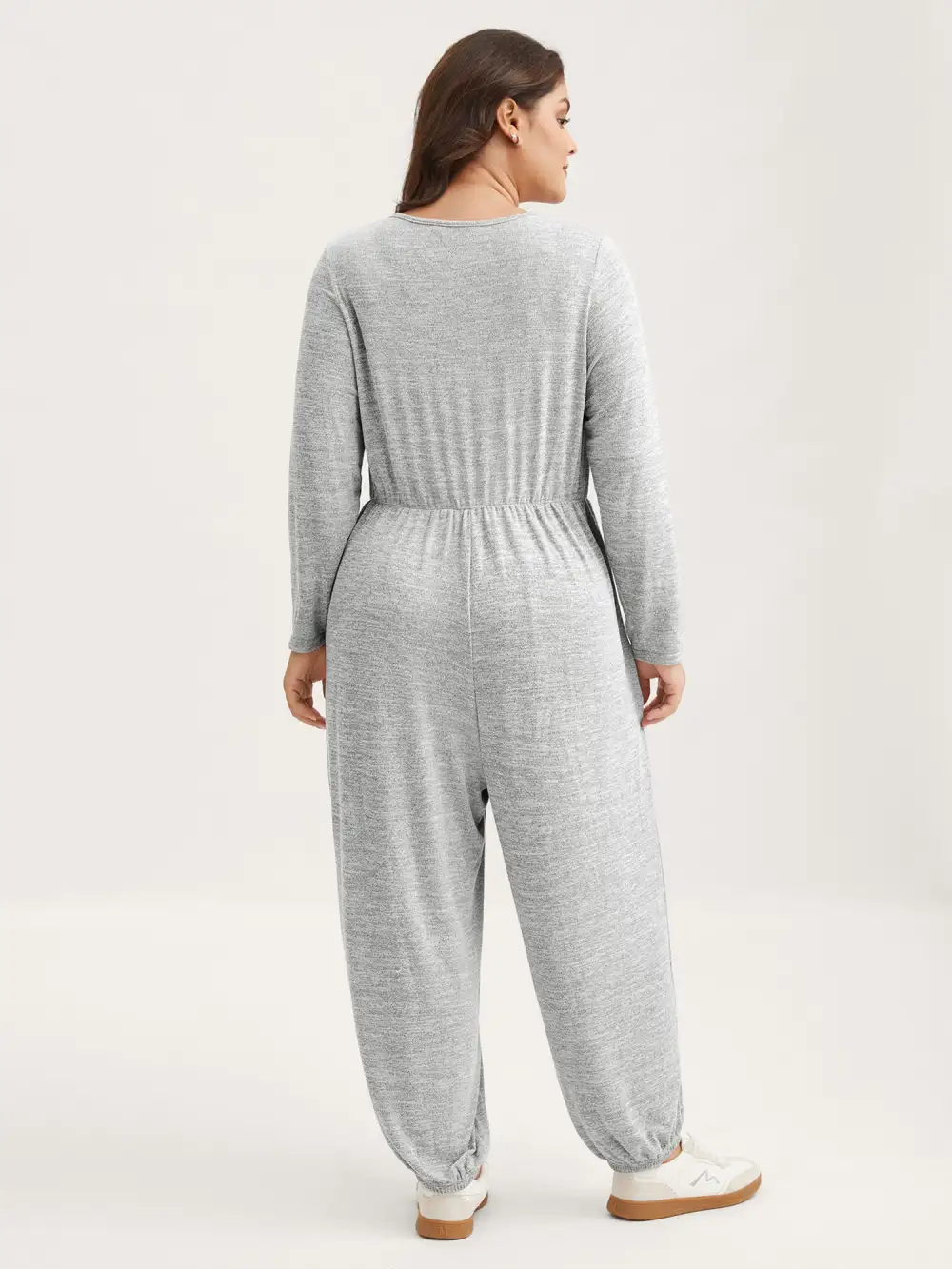 Elastic Waist Overlap Collar Lounge Jumpsuit