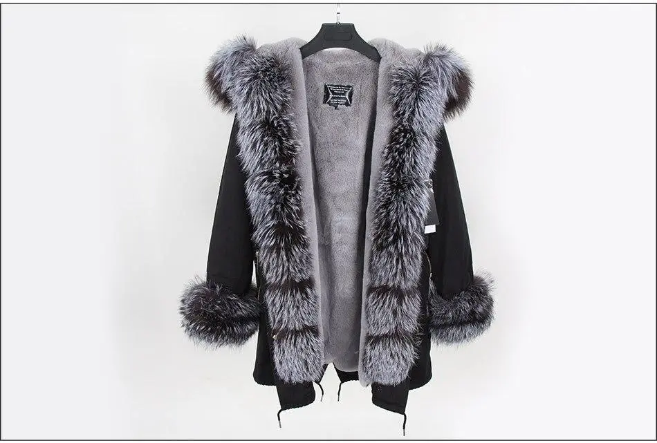 ✨Clearance Sale✨ Women's Parka Fox Fur Coats Real Fur Winter Long Black Park Cotton Thick Warm