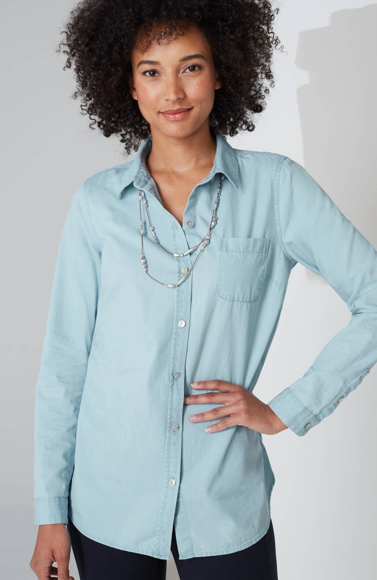one-pocket button-front shirt