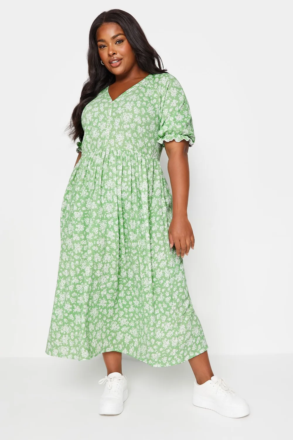 YOURS Curve White Vintage Floral Textured Midaxi Dress