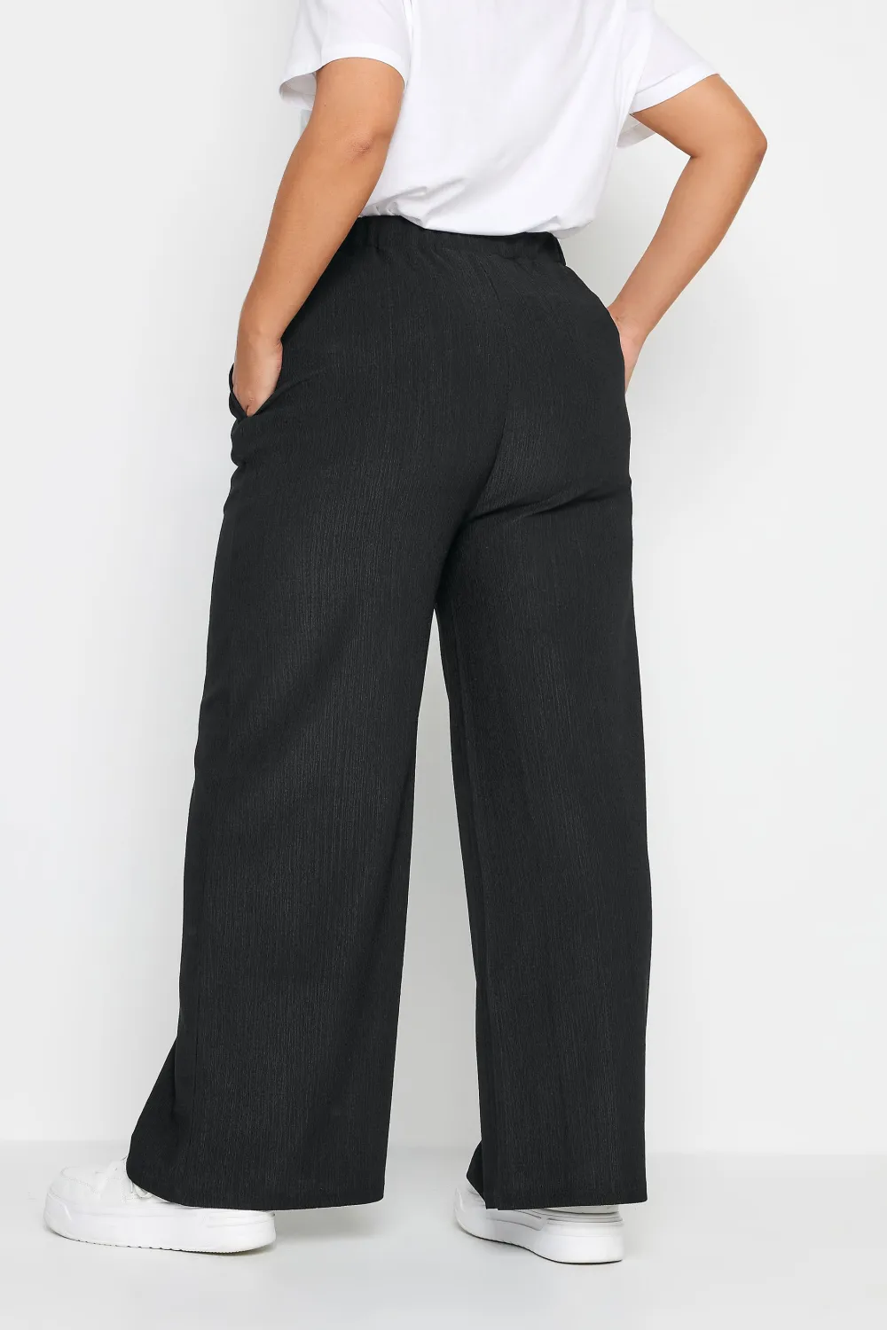 YOURS Curve Khaki Green Textured Wide Leg Trousers