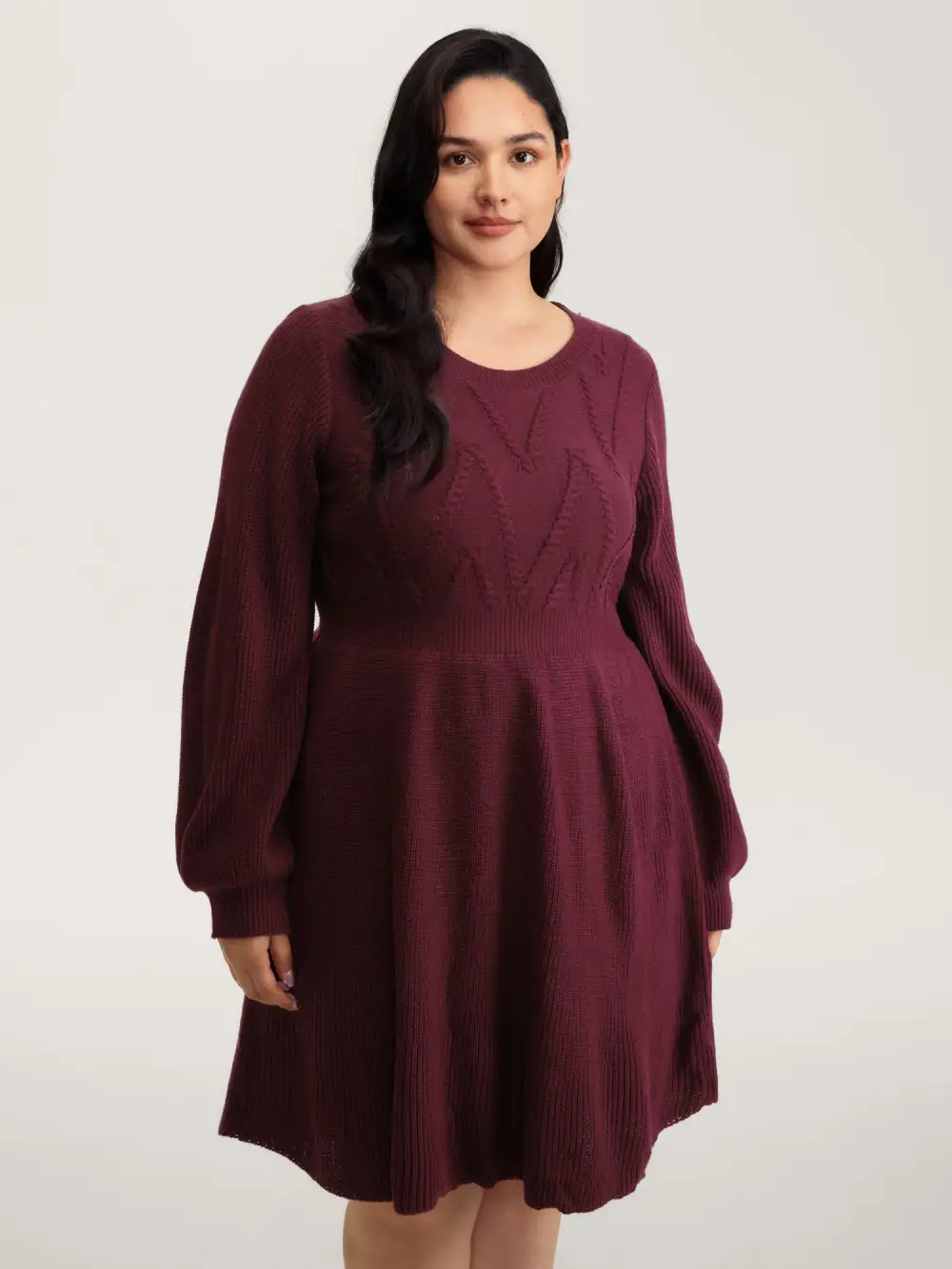 Cable Knit Elastic Waist Midi Sweater Dress