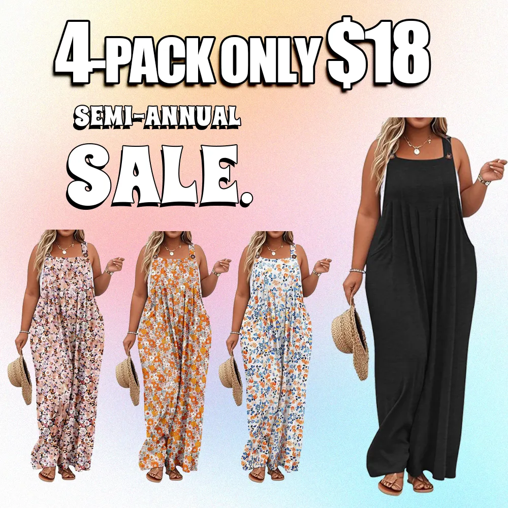 Plus Size Wide-Leg Jumpsuit with Pockets – Adjustable & Casual Fit for Summer