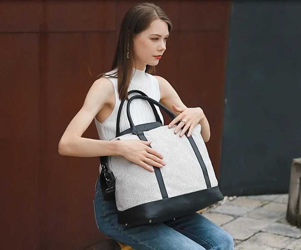 Ladies Canvas Weekender Bag Overnight Carry-on Tote Duffel in Trolley Handle