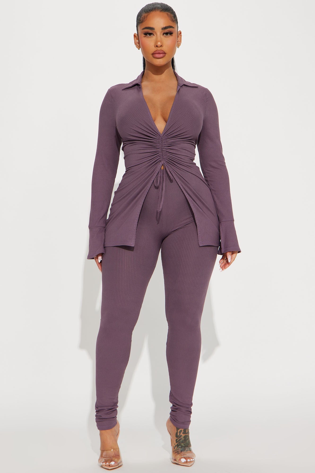 Miley Ribbed Legging Set - Plum