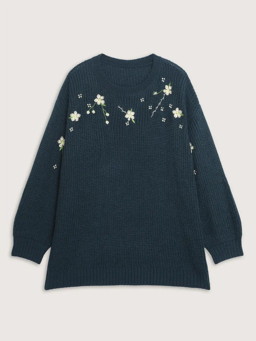 Floral Embroidery Textured Relaxed-Fit Pullover