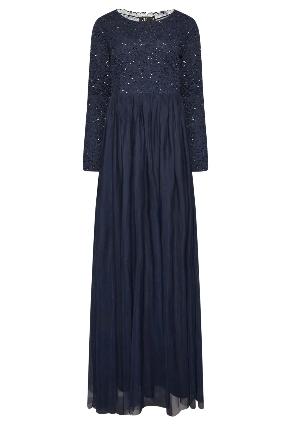 LTS Tall Blush Pink Long Sleeve Sequin Hand Embellished Maxi Dress