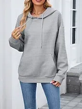 Women's Texture Blouse Pullover Hoodie Sweatshirt Plain Streetwear Casual Long Sleeve Hooded Regular Tops Street Holiday Going out Pocket Black Pink Brown Khaki Gray Fall