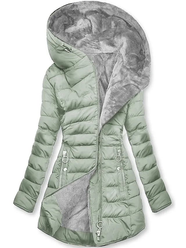 Women's Puffer Jacket Winter Jacket Winter Coat Warm Windproof Street Casual Daily Zipper Pocket Zipper Hoodie Casual Street Style Plain Regular Fit Outerwear Long Sleeve Winter Fall Black Light