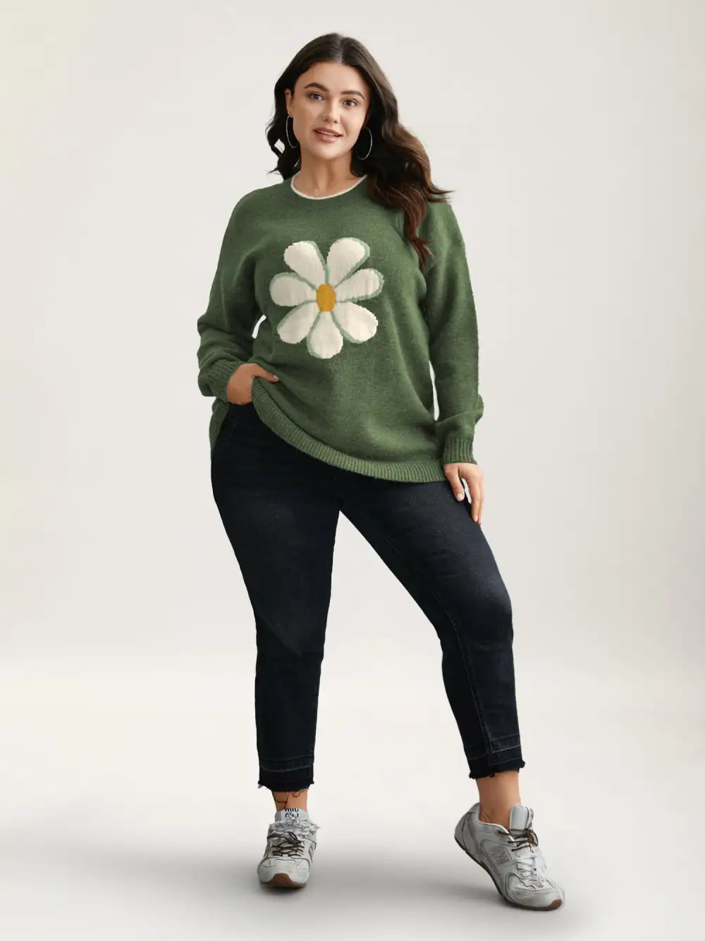 Floral Textured Crew Neck Pullover