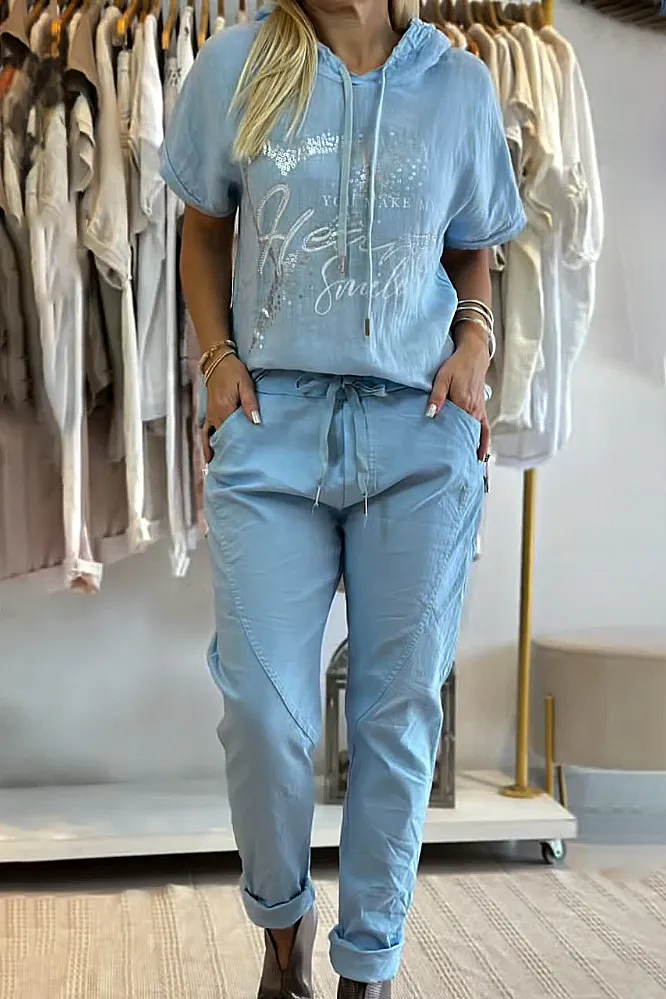 Women's Pattern Hooded Top and Pants Set
