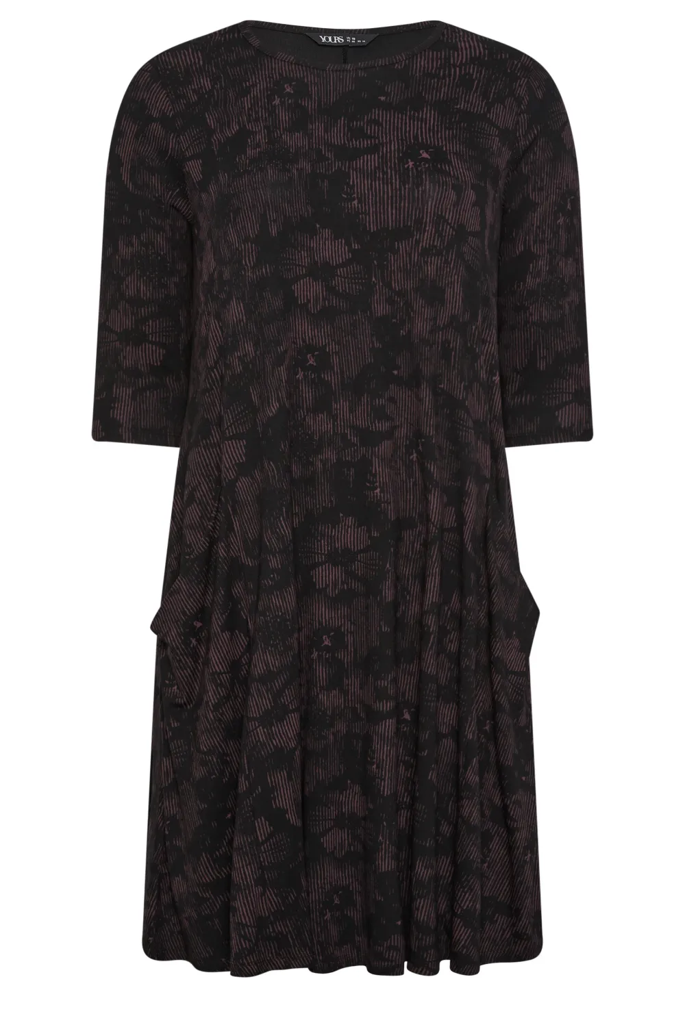 YOURS Curve Black Geometric Print Drape Pocket Mini Dress