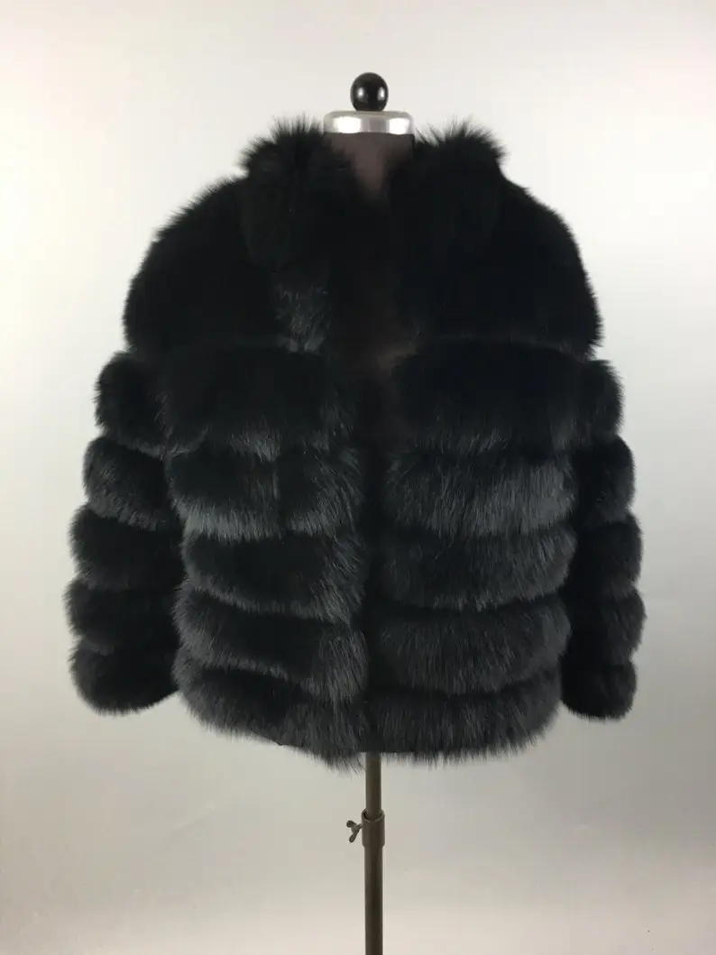 Black Fox Fur Waist Length Jacket