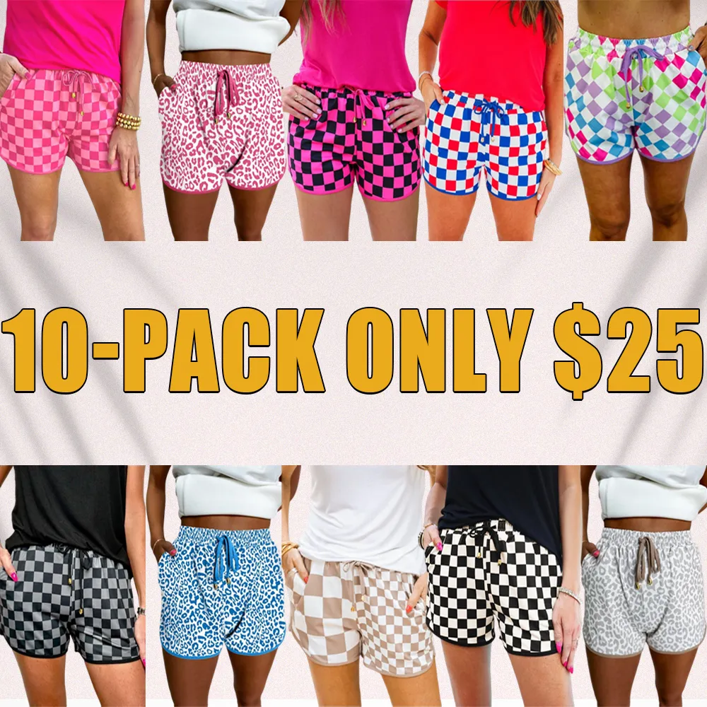 Women’s Checkered Drawstring Shorts – Elastic Waist, Casual Summer Style with Pockets