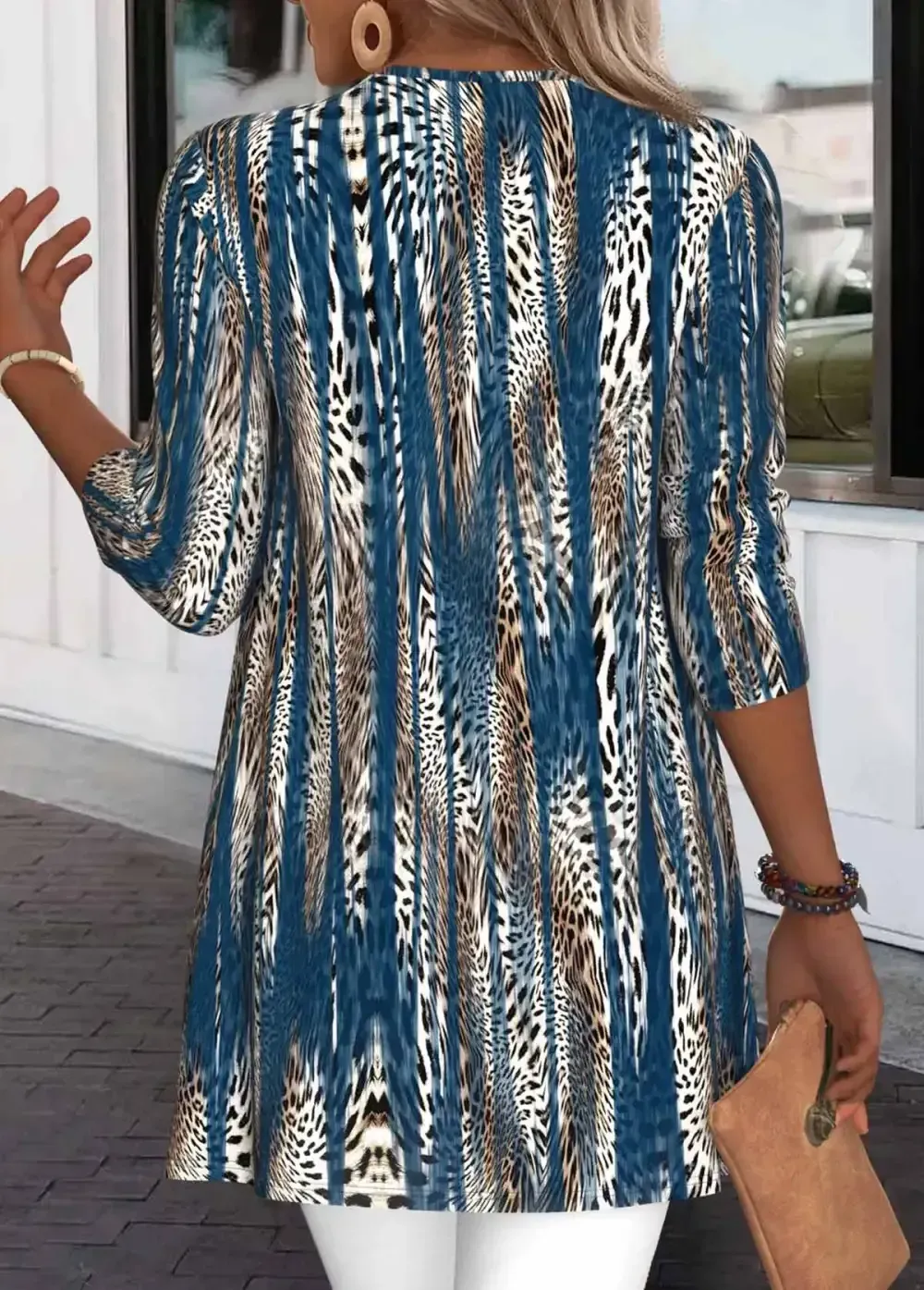 Peacock Blue Leopard Long Sleeve Light Cardigan