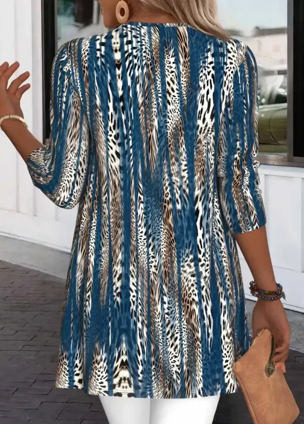 Peacock Blue Leopard Long Sleeve Light Cardigan