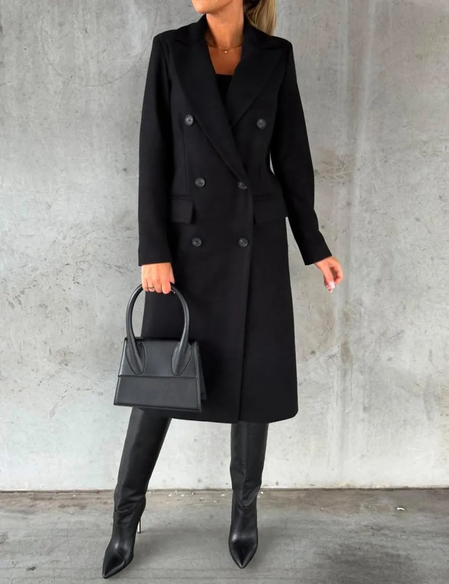 Womens Long Wool Coat Double Breasted Trench Coat Fall Winter Clothes