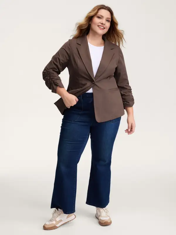 Notched Lapels Gathered Sleeve Blazer